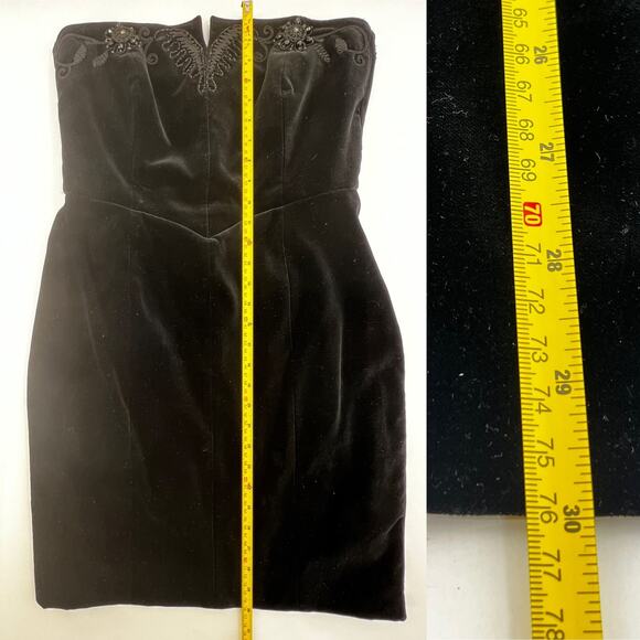 Escada Velvet Strapless Mini Dress Vintage 80s Black LBD - Picture 10 of 14
